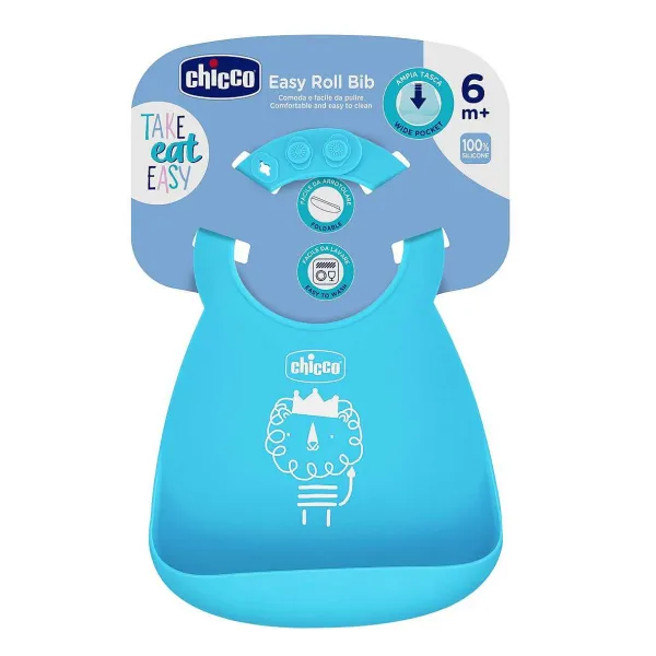 Bavaglini | Chicco Bavaglino In Silicone Facile Da Arrotolare Azzurro