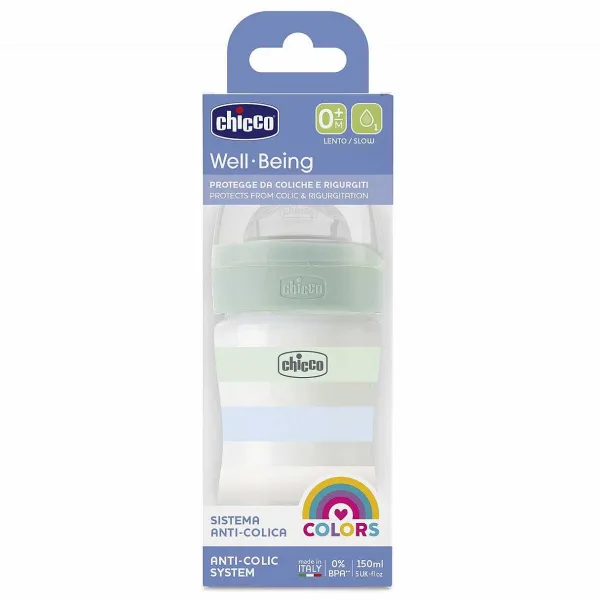 Biberon | Chicco Biberon Benessere 150Ml Flusso Lento In Plastica Verde