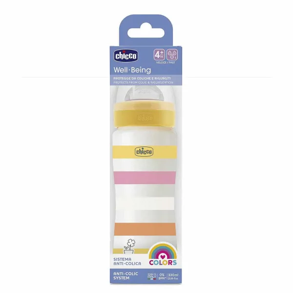 Biberon | Chicco Biberon Benessere 330Ml Flusso Rapido In Plastica Giallo