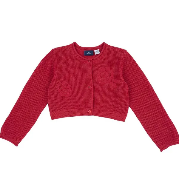 Cardigan | Chicco Cardigan Con Roselline Rosso Medio