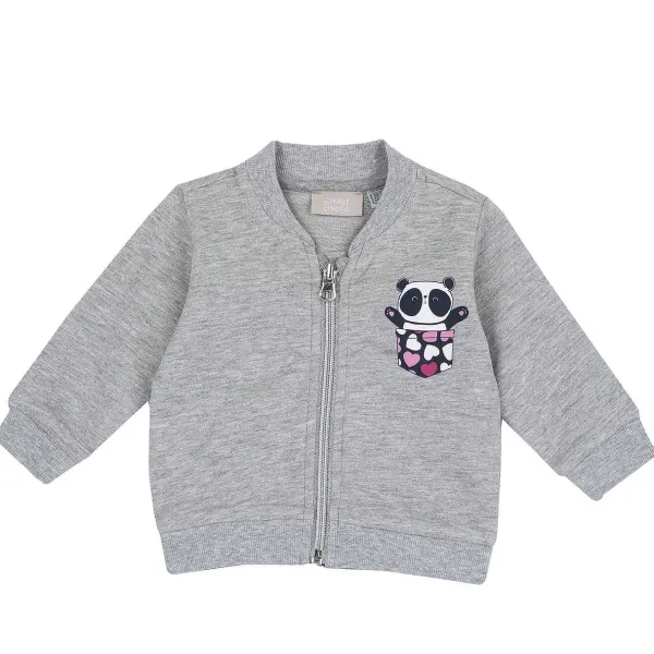 Cardigan | Chicco Cardigan Di Felpa Con Panda Grigio Chiaro