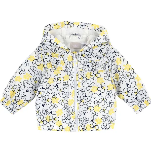 Giacche | Chicco Giubbino Con Volant E Fantasia All Over Con Fiorellini- Poliestere Riciclato Bianco E Giallo