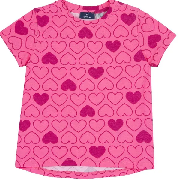 T-Shirt | Chicco Maglietta Con Stampa Fantasia Cuori Rosa Rigato