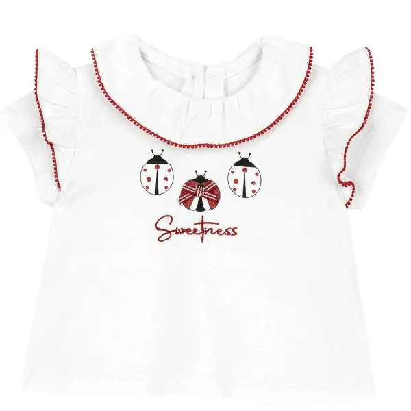 T-Shirt | Chicco Maglietta Manica Corta Con Stampa Coccinelle E Ricamo