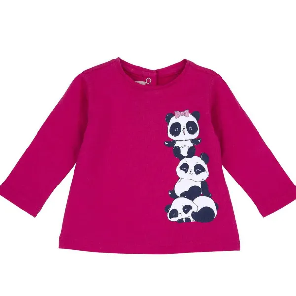 T-Shirt | Chicco Maglietta Manica Lunga E Panda Rosa Scuro