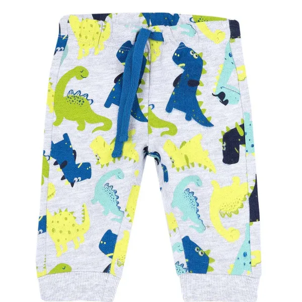 Pantaloni | Chicco Pantaloni Lunghi In Felpa Con Dinosauri Grigio Chiaro