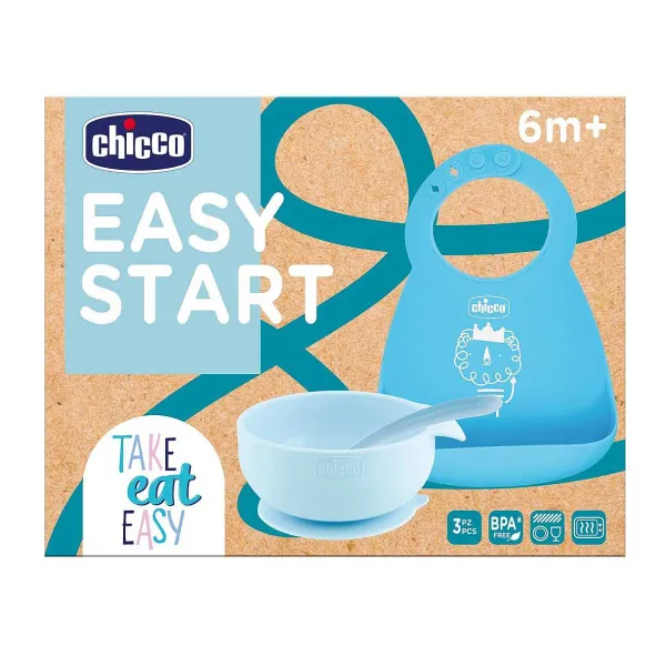 Piatti E Posate | Chicco Set Pappa Easy Start In Silicone Per Lo Svezzamento Azzurro